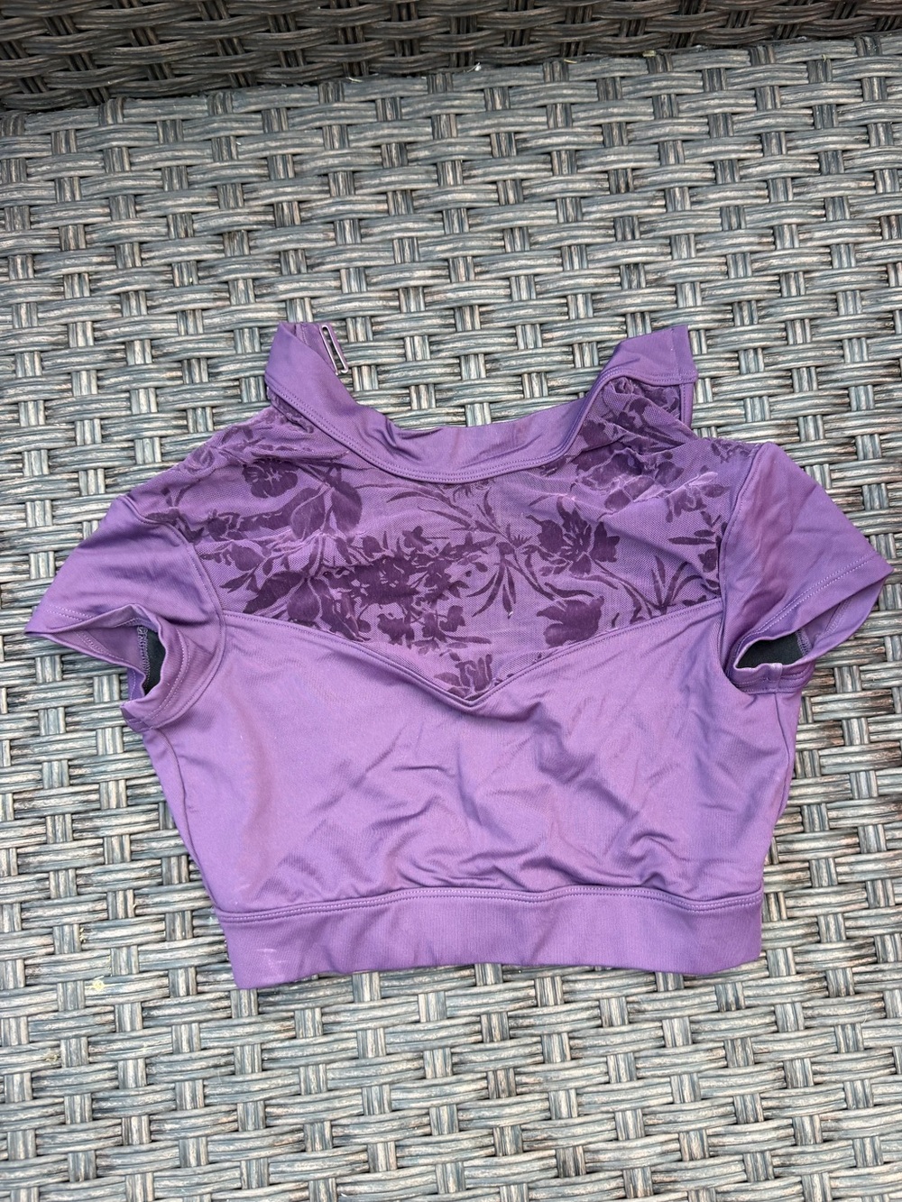 Bloch Purple Floral Mesh-Panel Crop Top